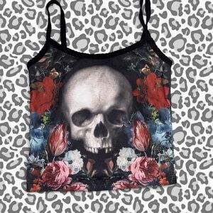 Dolls Kill Floral Skull Print Women's Sleeveless Crop Top ~ Size XS